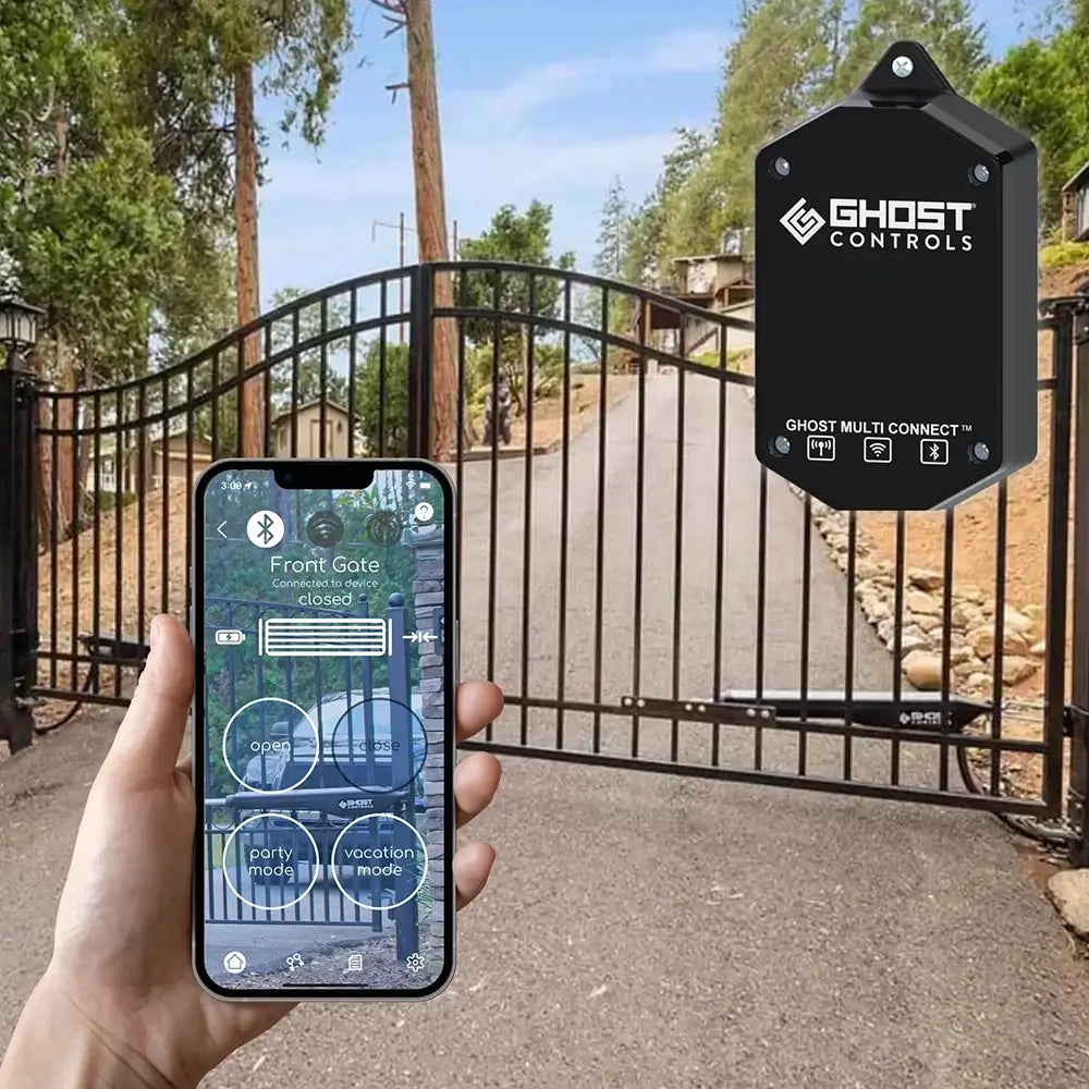 Customer gate showing Ghost MultiConnect and single automatic gate opener