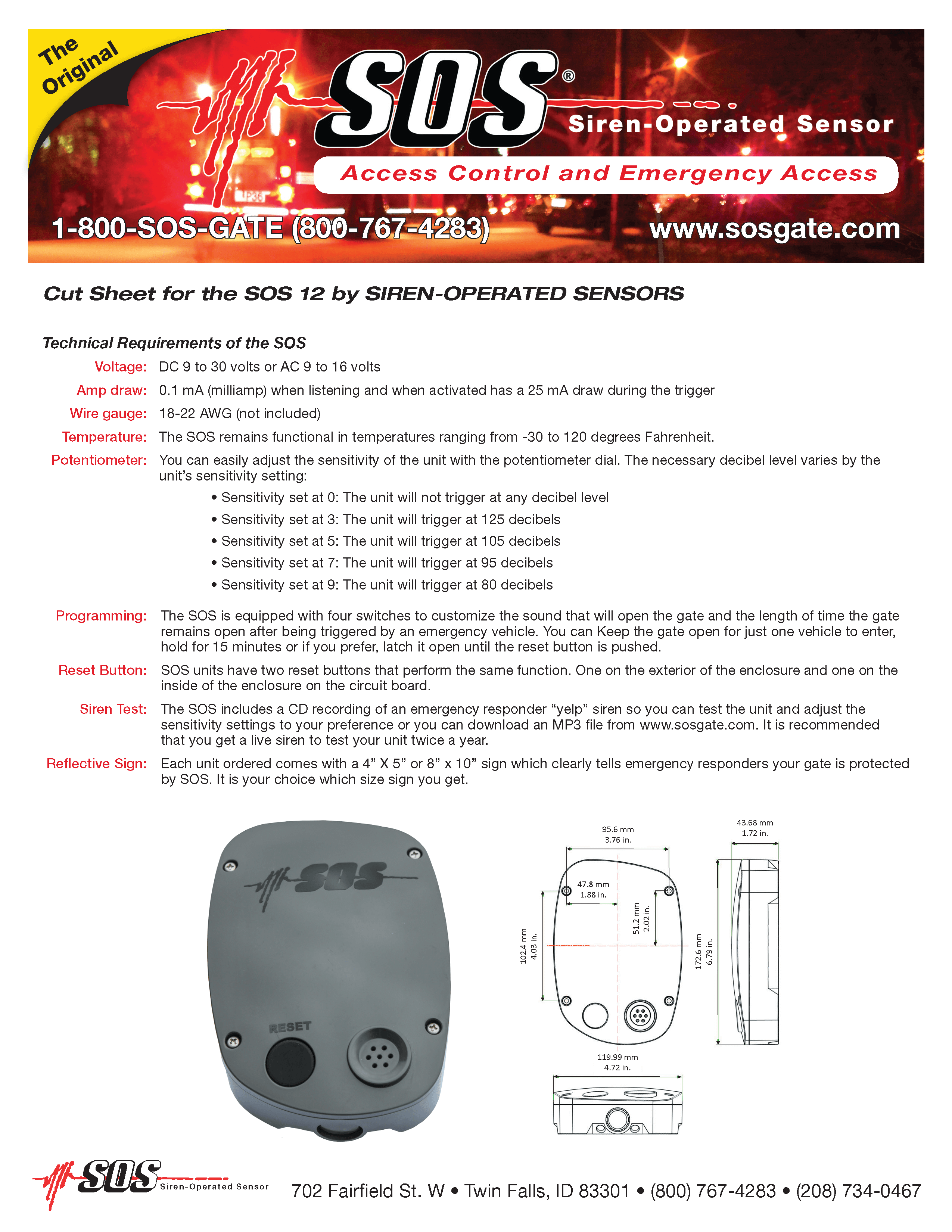 Siren-Operated Sensor - SOS 12